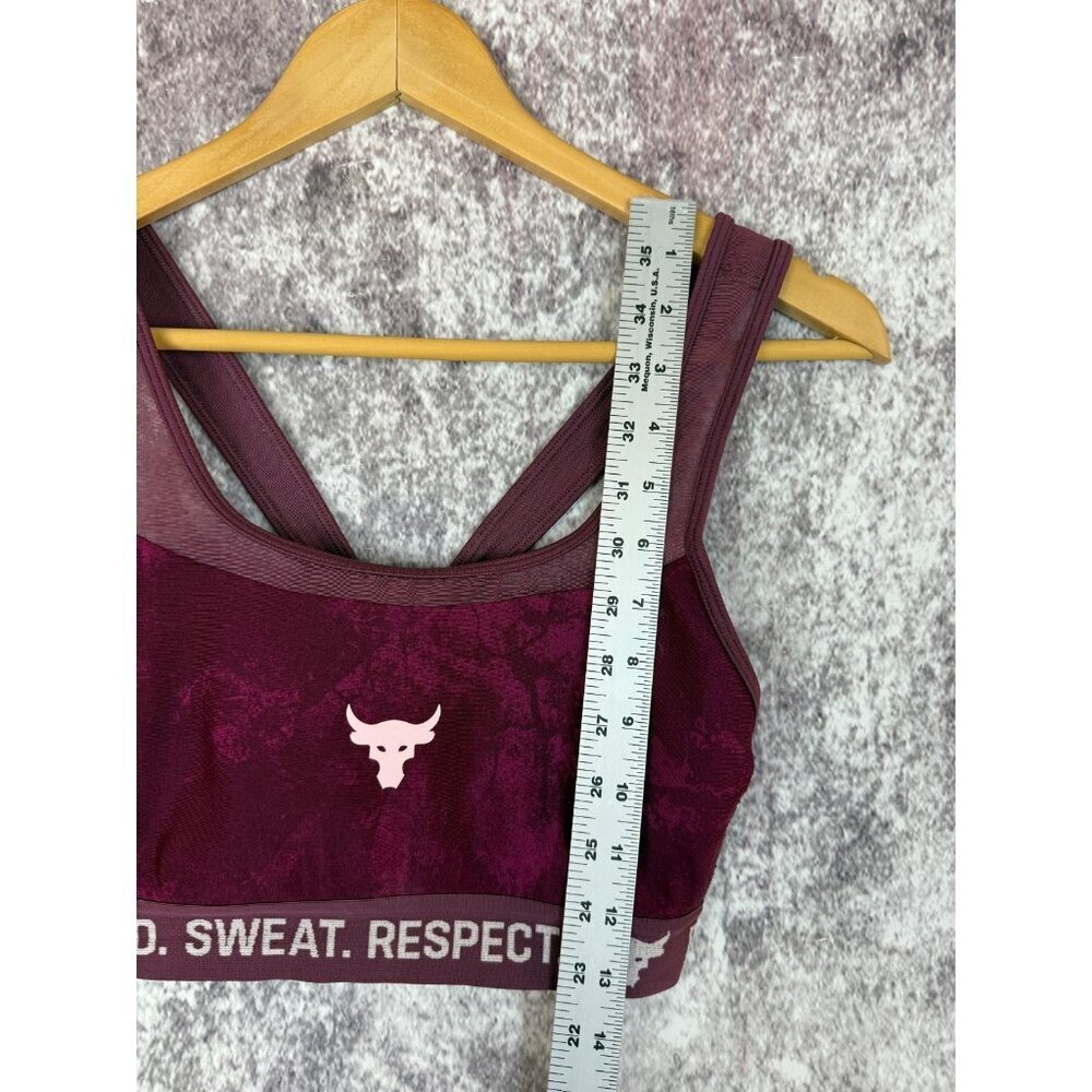 Under Armour Sports Bra Womens M Burgandy Project Rock Armour Mid Crossback Bull - Picture 9 of 9